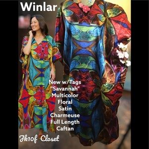 💐NWT WINLAR SATIN CHARMEUSE MULTICOLOR COVERUP / CAFTAN